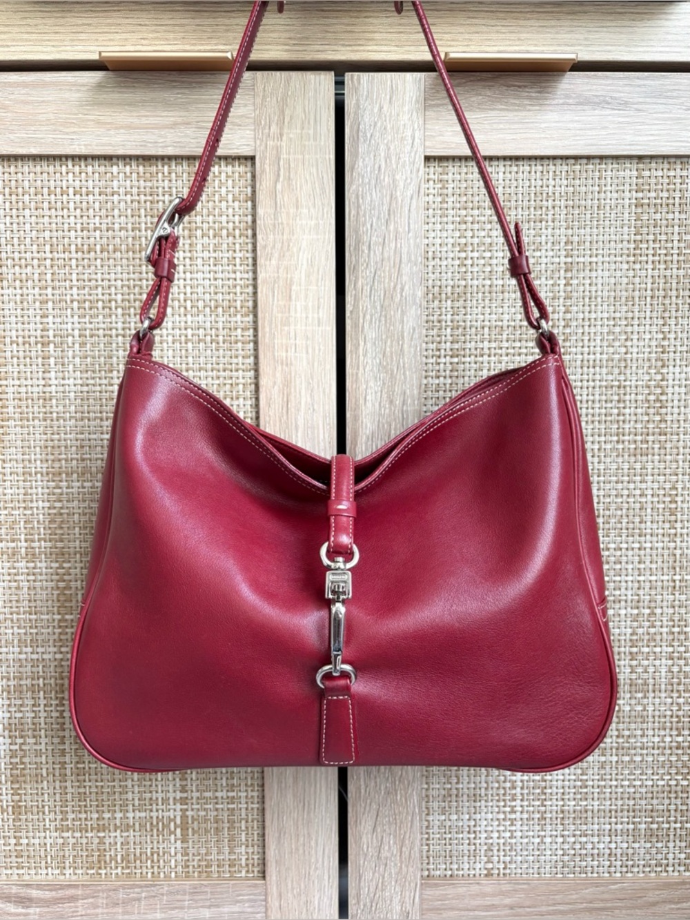 RARE COACH Vintage Red Leather Hamilton Clip Hobo Shoulder Bag Purse 7778 *READ*